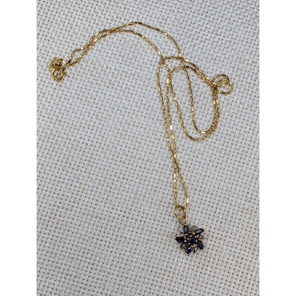 Solid 14K Gold Natural Blue Sapphire & Diamond Flower Pendant Necklace 585 Italy - Picture 14 of 16